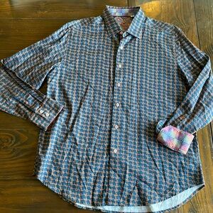 Robert Graham Long Sleeve Button Down Shirt Blue Orange Geometric Design XL